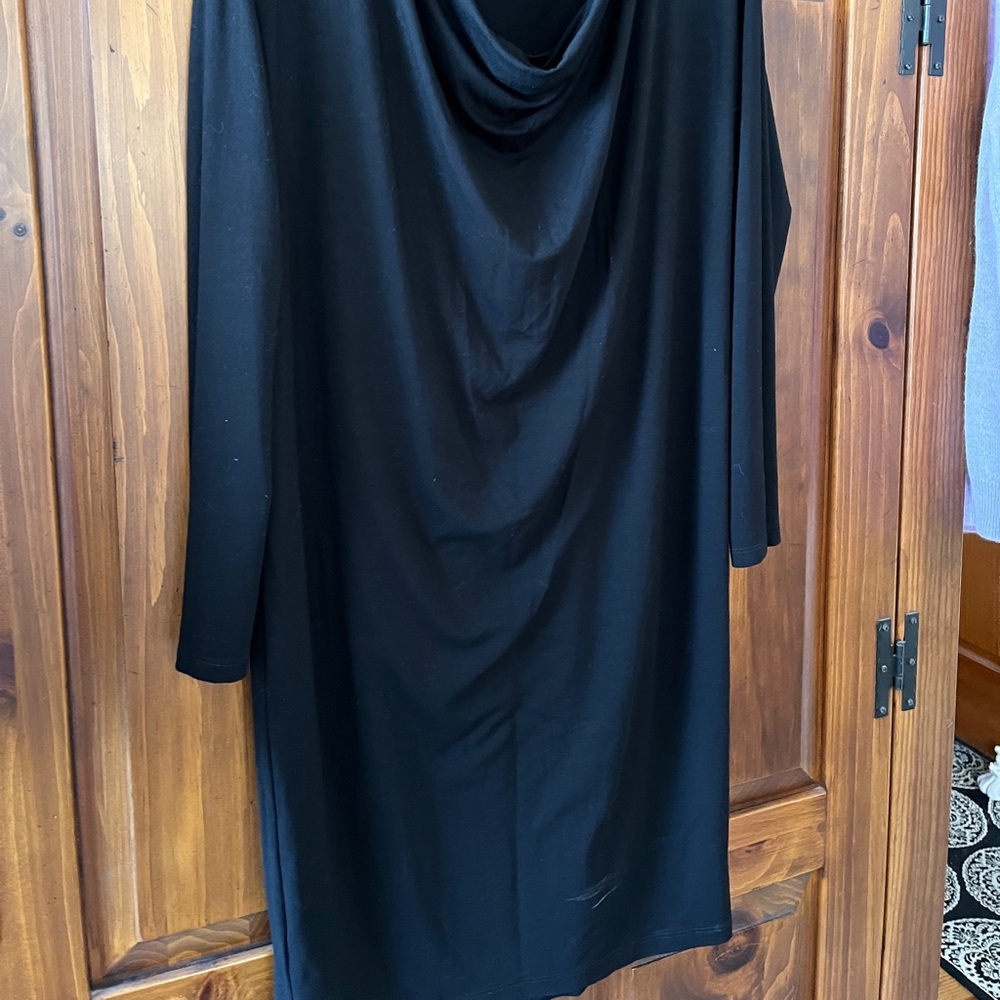 Eileen Fisher Black Long-Sleeve Draped Neck Dress